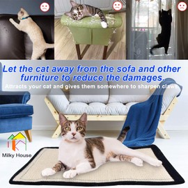 Cat Scratch Pad 2PK, Anti-Scratch Pads for Furniture, Kitty Scratching Bed, Post Tree Ramp Cardboard Replacement, Sisal Thin Scratcher Mat with Velcro Tapes Protecting Couch Chair Legs & Carpet 16X12”