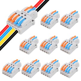 10 Pcs Lever Nuts Wire Connectors 2 in 4 Out，Quick Wiring Cable Connector Push-in Conductor Terminal Block Quick Terminal Blocks Lever Nut Assortment Connectors (2 in 4 Out)
