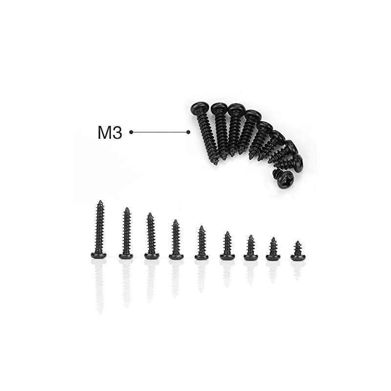 Tornillos Autorroscantes M3, Acero Inoxidable Negro de 450 Piezas M3