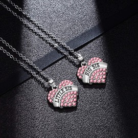 BESPMOSP 2PC Sister Necklace Friendship Gifts Best Friend Necklace Christmas Presents For Women Graduation Gifts Birthday Gifts From Sister Heart Necklace (Pink)