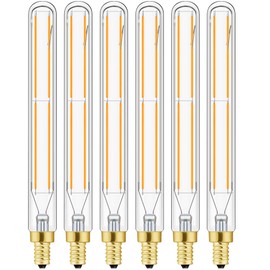 Leools E12 LED Tube Bulbs,T6 Tubular Edison Style LED Filament Bulb, 6W Dimmable Antique LED Bulb,E12 Base,Clear Glass,Warm White,2700K,750LM(60-75W Equivalent),7.3in,Pack of 6