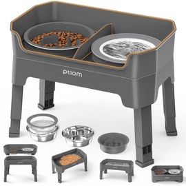 4-in-1 Elevated Slow Feeder Dog Bowls, 4 Height Adjustable Mess Proof Raised Dog Bowl Stand with No Spill Water Bowl, Stainless Steel Doggy Food Dish & Slow Feeder for Large Medium Small Pets