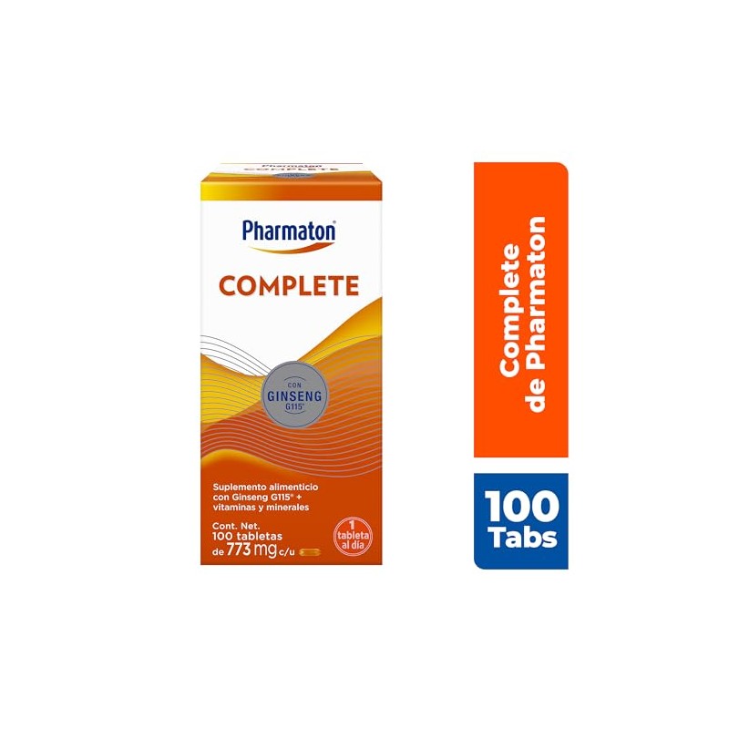 Pharmaton Complete Suplemento Alimenticio para Adultos, 100 Tabletas. Complementa tu