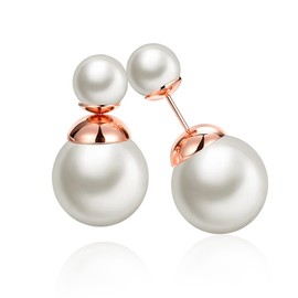 Double Sided Pearl Earrings Womens Fashion Elegant Faux Pearl Double Front Back Ball Stud Earrings-Double White Pearl