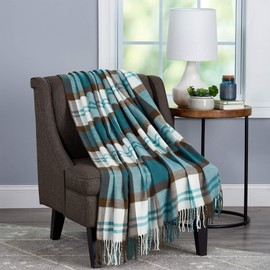 Lavish Home Collection Soft Blanket-Oversized, Luxuriously Fluffy, Vintage Look and Cashmere-Like Woven Acrylic - Breathable, Stylish Throws, Bristol Plaid