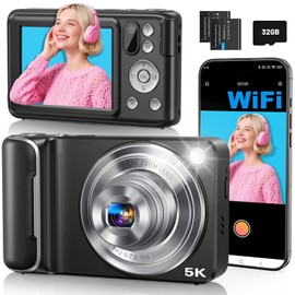 5K Digital Camera for Photography, 64MP Touchscreen WiFi Camera with Autofocus 6X Optical & 16X Digital Zoom, Dual-Lens Vlogging Camera for YouTube Video Anti-Shake, Travel Compact Camera with Flash