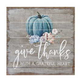 Simply Said, INC Perfect Pallets Fall Sign - Give Thanks with a Grateful Heart - 14 x 14 inch Wood Sign - Pumpkin Fall Decor - Blue Pumpkin Decorations - Thanksgiving Sign - PAL1250
