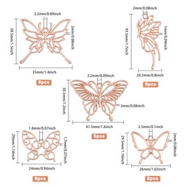 CHGCRAFT 30Pcs 5 Styles Butterfly Open Back Bezel Charms Pendants Zinc Alloy Pendants Bezel Blank Trays Geometric Hollow Frame Charms For DIY UV Resin Epoxy Resin Pressed Flower Jewelry Rose Gold