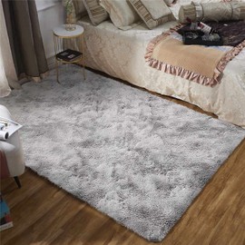 ASIinnsy Area Rugs Soft Fluffy Shaggy Rugs Living Room Grey Large Modern Plush Rug High Pile Non-Slip Bedroom Carpet Floor Mat Nursery Bedside Rug (Grey White, 80 x 120 cm)