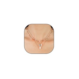 Layered Butterfly Pearl Pendant Necklace Set for Women Trendy 14k Gold Chain Choker Necklaces Stackable Link Bead Necklaces Jewelry Gift (Silver)