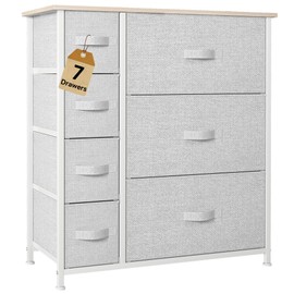 DWVO Dresser for Bedroom, 7 Drawers Fabric Dresser, Organizer Unit for Living Room, Hallway, Closets - Sturdy Steel Frame, Wooden Top & Easy Pull Fabric Bins, Light Gray