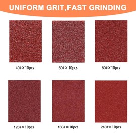 60 pcs Mouse Sander Pads, 93x93x93mm Triangle Sandpaper, 6 Holes Detail Sandpaper Sheets, Holes Hook and Loop, Mixpack 10 x Grits 40/60/80/120/180/240, for Polishing and Sanding