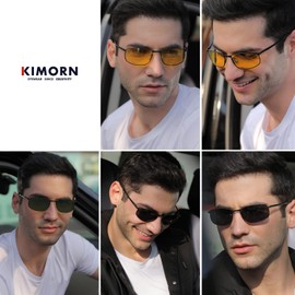 kimorn Polarized Sunglasses For Men Retor Rectangle Frame Classic Sun Glasses K0535 (Gray&Black)