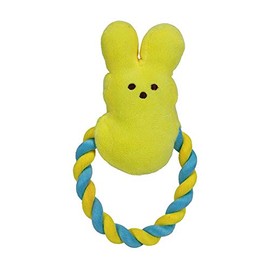 Peeps for Pets Plush Bunny Rope Pull Toy for Dogs | Peeps for Pets Squeaker Dog Toy, Yellow/Blue | Dog Toy is a Fun and Cute Way to Entertain Your Pet