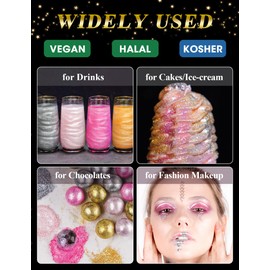 NiHome Edible Luster Dust Glitter Powder Fancy Metallic Sprinkles, Glimmer Luster Dust 4 Bottles of 0.18oz/5g for Decorating Drinks Cakes in Bakeries, Allergen-Free Food Coloring (4 Colors 20g)