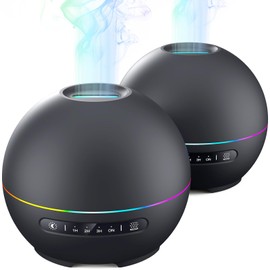 THIMONES 2 Pack Essential Oil Diffuser for Home - 200ml Ultrasonic Aromatherapy Diffuser with 4 Timers & 7 Colors Night Lights, 20dB Quiet Working for 10 Hours (Black+Black)