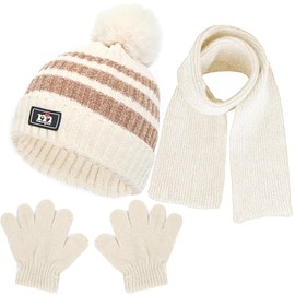 NLAND Boys and Girls 1-5 Years Children's Knitting Wool Winter Thermal Accessory Set 3 in 1, beige