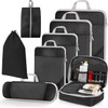 JOYCHER Compression Packing Cubes, 8pcs Set, Black, Nylon, Rectangular, Zipper