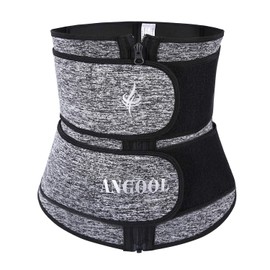 ANGOOL Neopren Waist Trainer For Women,Workout Plus Size Trimmer Belt Sauna Sweat Corset Cincher With Zipper Gray