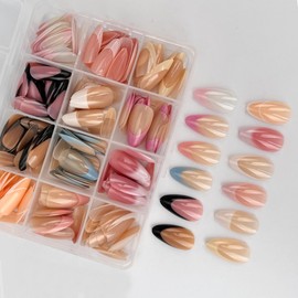 288Pcs French Tip Press On Nails Medium Almond Fake Nails Soft Gel False Nails Full Cover Acrylic Glue on Nails Reusable Glossy Artificial Nail Kit for Women Girls Manicure