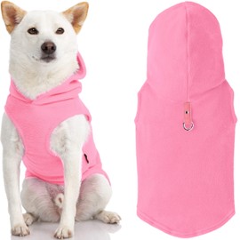 Gooby Fleece Vest Hoodie Dog Sweater - Pink, Large - Warm Pullover Dog Hoodie with O-Ring Leash - Winter Hooded Small Dog Sweater - Dog Clothes for Small Dogs Boy or Girl, and Medium Dogs
