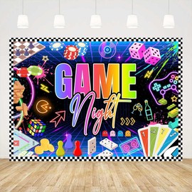 Ticuenicoa 7x5ft Game Night Backdrop Glow Neon Photo Background for Game On Birthday Party Decoration Chess Card Gaming Maze Video Game Boys Kids Adults Supplies Banner Photo Booth Props
