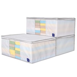 Astro 821-42 Storage Case for Clothes, Set of 3, White, Border Pattern, Washable, Antistatic, Anti-Static, Dustproof, Clean