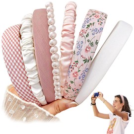 7 Pcs Fashion Headbands for Women Girls Headbands Set, Pearl Headband Floral Headbands Padded Headband for Women Vintage Wide Hair Band