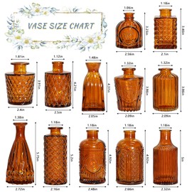 SUPMIND 12Pcs Glass Bud Vase Set, Small Dark Brown Flower Vase for Centerpieces, Bud Vases in Bulk, Mini Vintage Vase for Rustic Wedding Decorations（Amber）