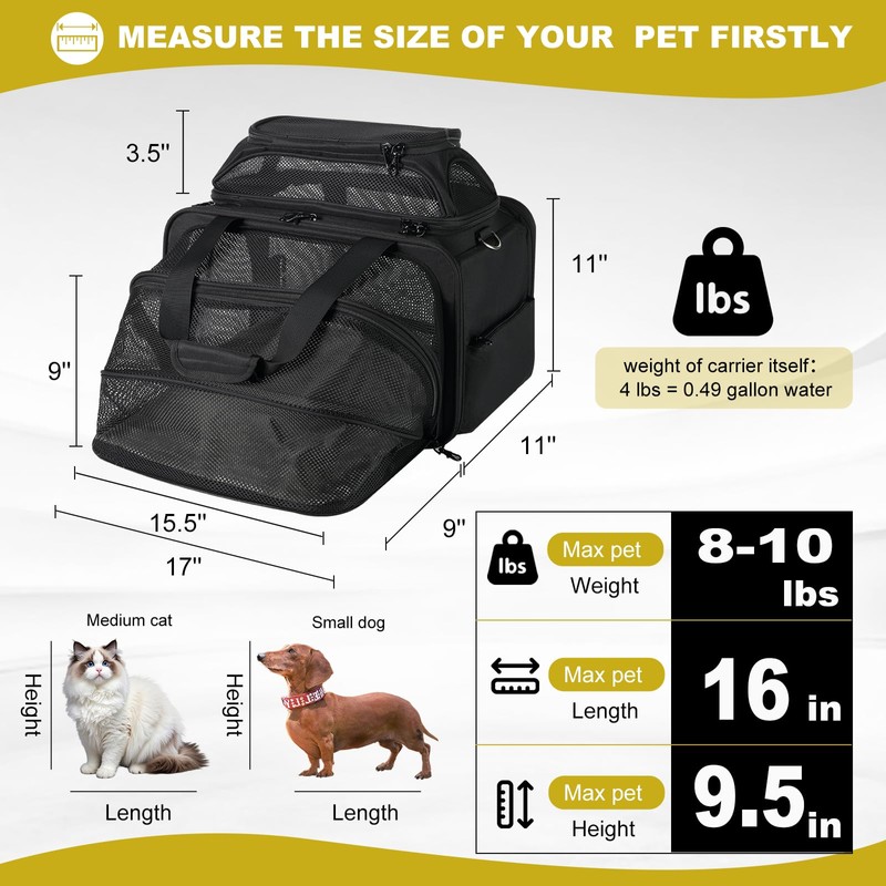 pidipiti top and 1 Side Expandable, 17x11x11 Soft-Sided pet Carrier,