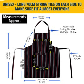 CHESTAF Kitchen Aprons for Women, Adjustable Chef Apron for Men, Red White Stripes Black Cooking Aprons Gifts With 3 Pockets, Unisex Home Restaurant Baking Gardening Coffee house Professional Aprons