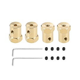 sourcing map Hexagonal Coupling 3 mm Bore Motor Hexagonal Brass Shaft Coupling Plug for Car Wheels Tyres Wave Motor Pack of 4