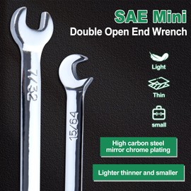 INJOYTEC Super-Thin Open End Wrench Set SAE 10-Piece Including 5/32", 3/16", 13/64", 7/32", 15/64", 1/4", 9/32", 5/16", 3/8", 7/16" Mini Double Open End Wrench Set with Organizer Bag
