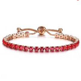 Soyzvteo Adjustable Tennis Bracelet Cubic Zirconia Classic Tennis Bracelet Iced Out Tennis Sliding Adjustable Bracelets Rhinestone Bracelets Jewelry for Women -Red