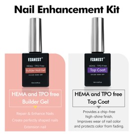 FZANEST Builder Nail Gel and Top Coat, 15ml * 2Pcs Hema & TPO Free Builder Gel Nail Kit Nail Strengthen Extension Gel No Wipe Ultra Shine No Wipe Top Coat Nail Polish Gel Soak Off UV Led