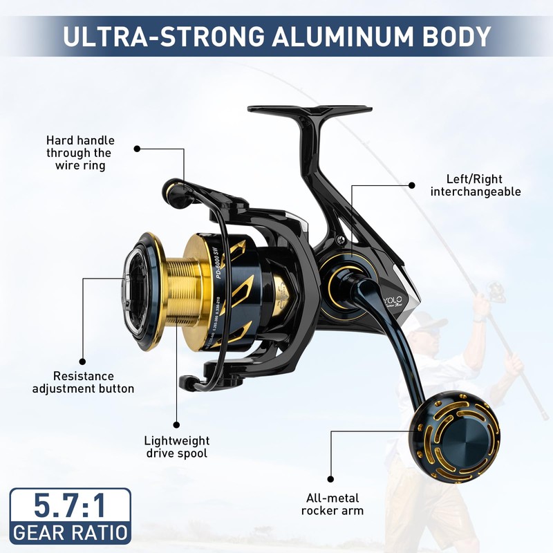 THKFISH Saltwater Fishing Reel, Full Metal, Carbon Spinning 5000/6000, 8+1BB