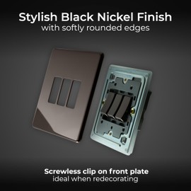 BG Electrical FBN43 Screwless Flat Plate 10 A Tripple 2 Way Plate Switch, 250 V, Black Nickel