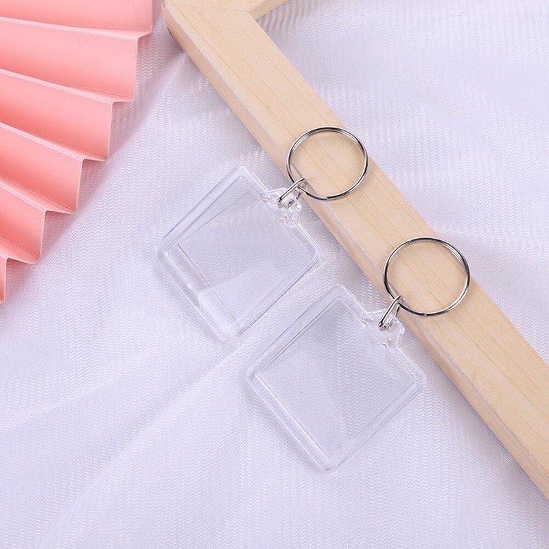 25Pcs 1.3x1.3 Inch Square Transparent Acrylic Photo Insert Keychain Blanks