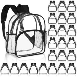 Amylove 24 Pcs Wholesale Clear Backpacks Bulk Stadium Approved Heavy Duty Clear Backpacks for Travel Security Sport (12 Inches,Black)