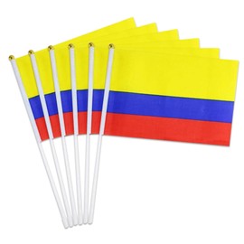 12 Pack Small Colombia Flags on Stick, 5x8'' Handheld Colombian Flag, 12'' Plastic Staff, Double-Sided Printed Polyester, Waterproof Fade-Resistant for Independence Day, Parades, Patriotic Events