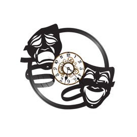 Time Vault Treasures 12 inch Black Recycled Theater Masks Drama Vinyl Record Clock