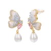 Vissen Butterfly/Cherry Blossom Silver 925 White Baroque Pearl Earrings Hanging