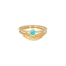 Elli Women's Ring Set Feather Howlite Turquoise Boho Summer Trend in 925 Sterling Silver, 54, Turquoise