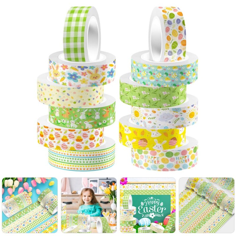 SEWACC Easter Washi Tape:12 Rolls Spring Flower Masking Tape Happy