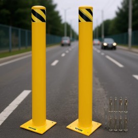 Safety Bollard 36-Inch Height 5.5-Inch Diameter Yellow Metal Traffic Barrier for Roadway ProtectionDefault: Default