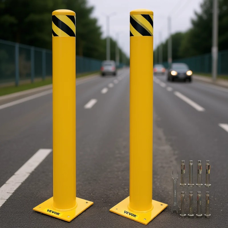 Safety Bollard 36-Inch Height 5.5-Inch Diameter Yellow Metal Traffic Barrier
