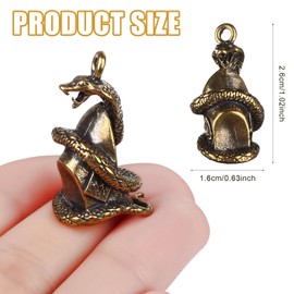 Wusteg 4PCS Chinese Feng Shui Snake Brass Statue Sculpture Chinese Zodiac Sanke Pendants Charms Snake Statue Chinese Antique Feng Shui Ornament for 2025 Snake Year Brass Figurine Animal for Keychain