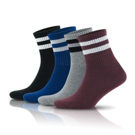 GoWith 3-4 Pairs Cotton Colorful Retro Thin Striped Socks for Men & Women, Casual Soft Lightweight Quarter Socks S/M, Burgundy, Model 2501