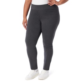 Gloria Vanderbilt Women's Size Pull On Trouser Mid Rise Slim Straight Leg Pant with Tummy Control Plus, Heather Grey