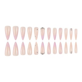 Long Press on Nails Stiletto Fake Nails French Tip False Nails with Flower Design Rhinestone Glitter Glossy Acrylic Artificial Nails for Women 24 Pcs